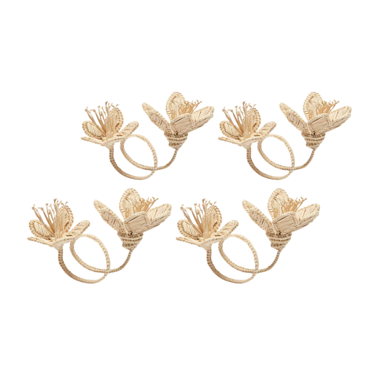 A set of four woven flower napkin rings