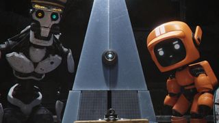 A screenshot from the Three Robots: Exit Strategies episode in Love, Death & Robots volume 3