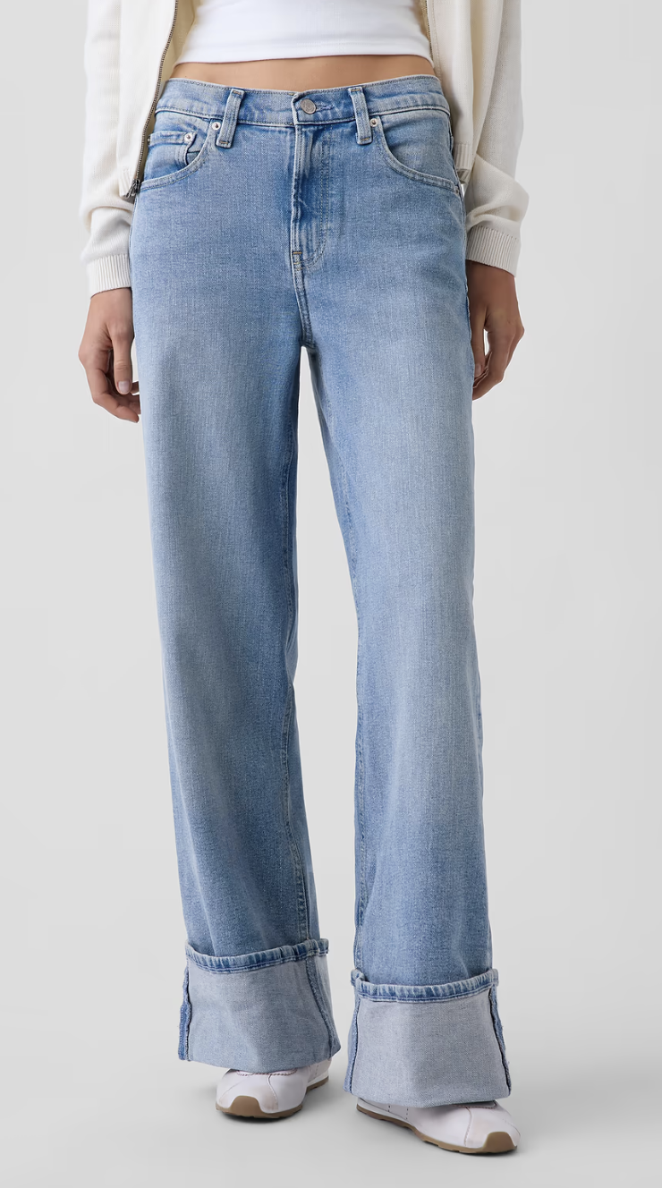Gap, High Rise Stride Cuffed Wide-Leg Jeans