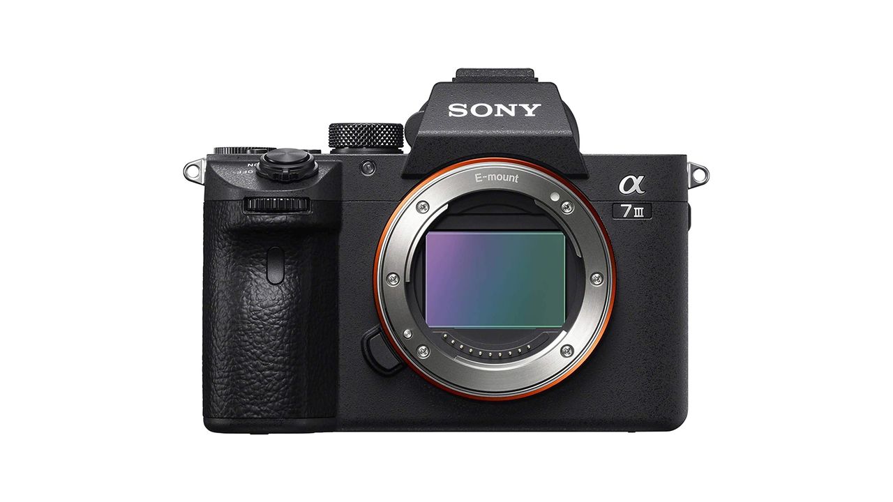 A face-on view of the Sony A7 III showing the front of the camera and the sensor.