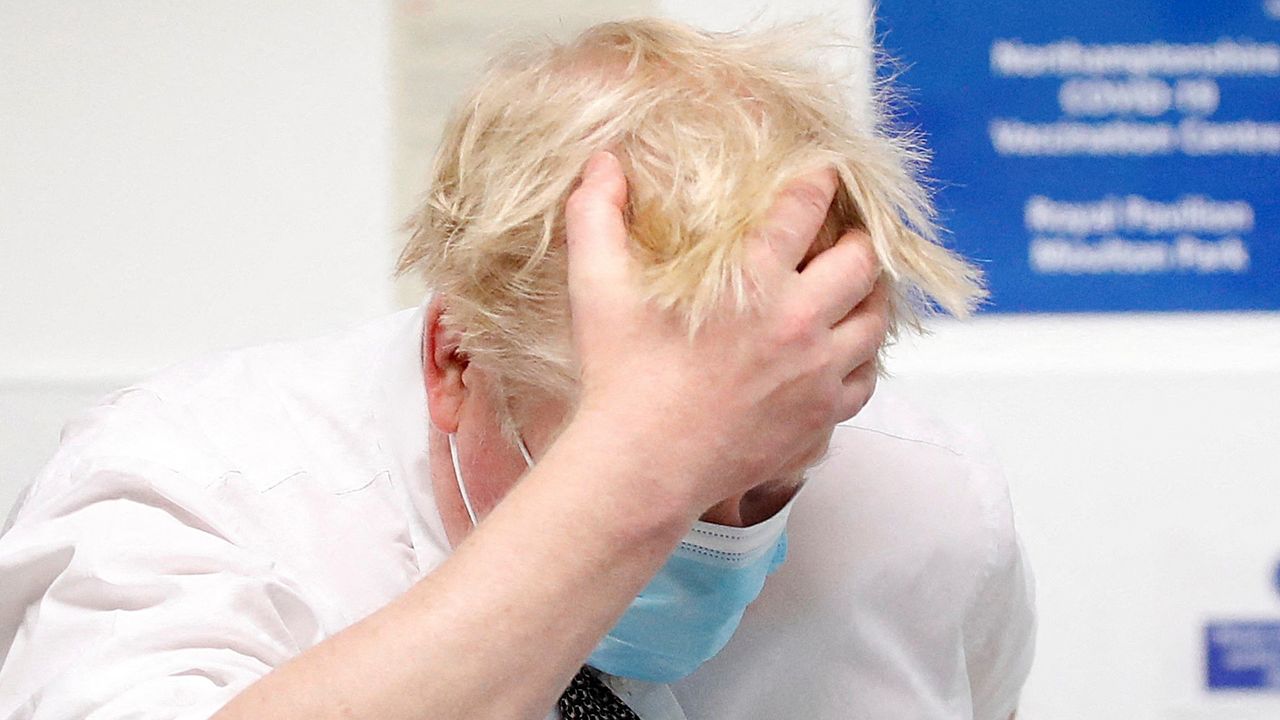 Boris Johnson during a visit to a vaccination centre in Northampton