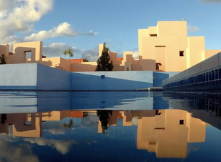 modernist architecture with a pool