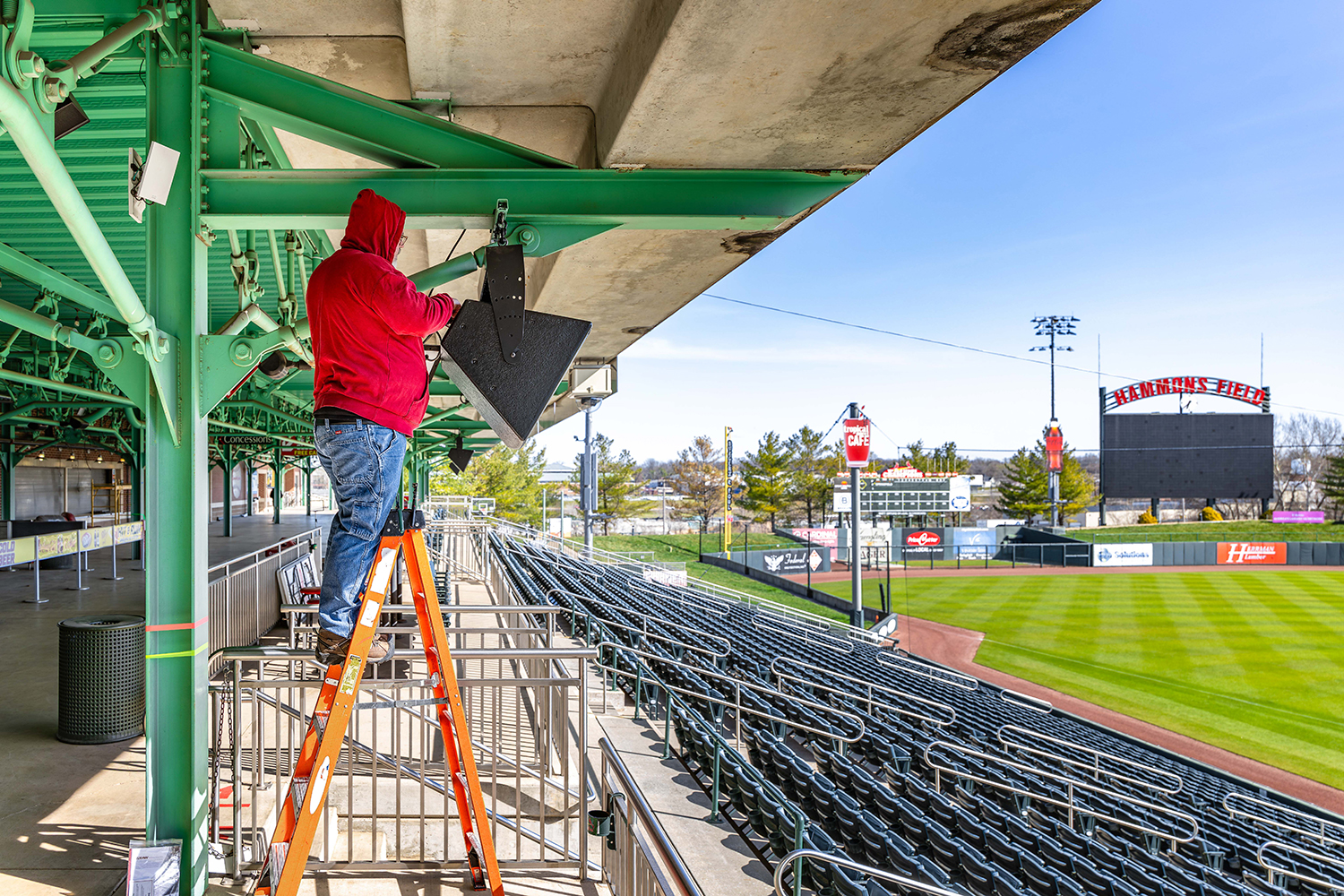 Hammons Field, home of the Springfield Cardinals, having EAW loudspeakers installed.