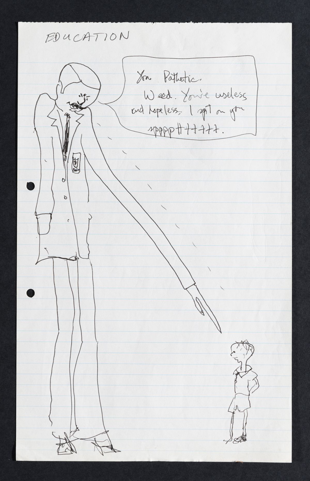 Roger Waters early sketch of the teacher from The Wall.