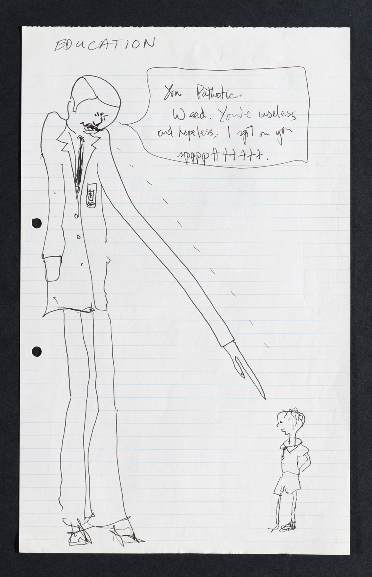Roger Waters early sketch of the teacher from The Wall.