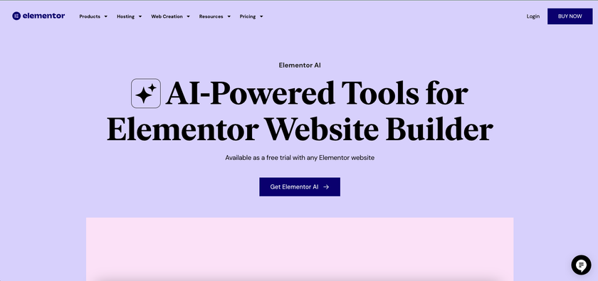 screenshot of elementor AI website builder homepage 