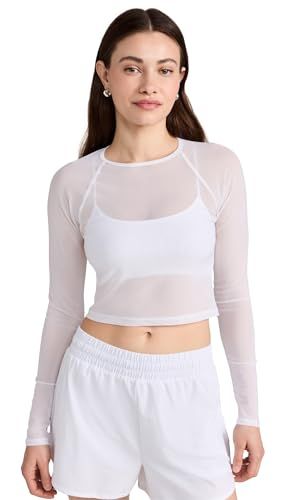 Beyond Yoga Women's Show Off Mesh Long Sleeve Cropped Top, White, S