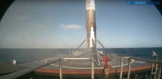 The first stage of SpaceX’s Falcon 9 rocket sits on the drone ship “Just Read the Instructions” just after landing on Jan. 14, 2017.