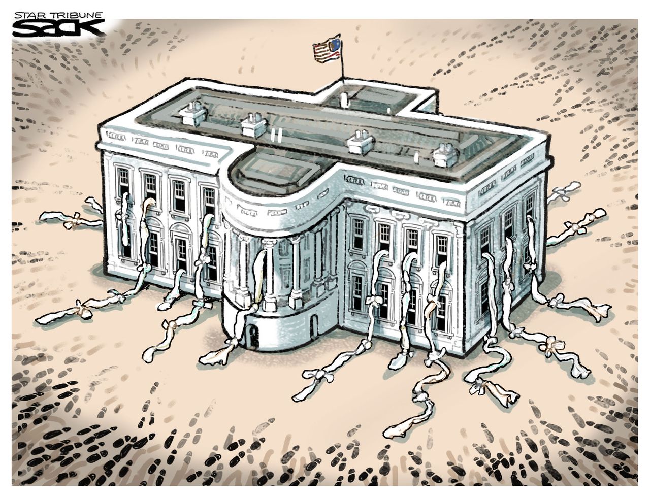 Political cartoon U.S. White House chaos resignations