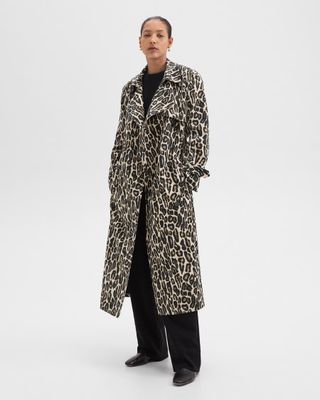 Theory, Relaxed Trench Coat in Stretch Leopard Wool