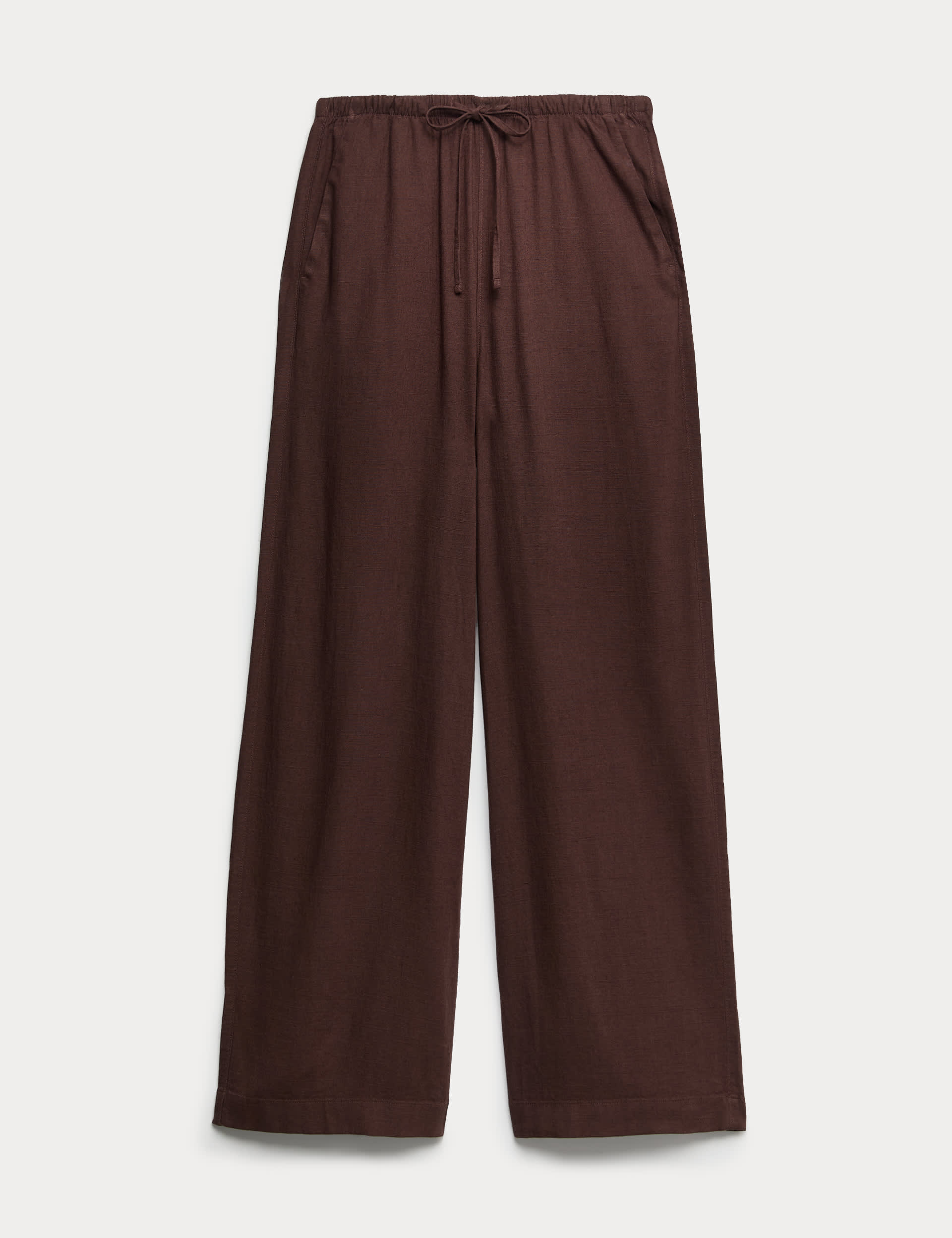 Drawstring Wide Leg Trousers With Linen
