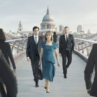 Characters from BBC One's The Split, played by Nicola Walker and Stephen Mangan