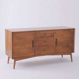 mid century sideboard in solid eucalyptus and acaia veneer by west elm