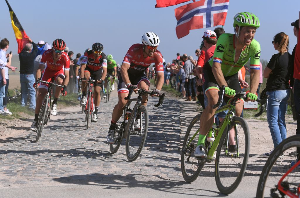 John Degenkolb (Trek-Segafredo) following Sebastian Langeveld (Cannondale-Drapac)