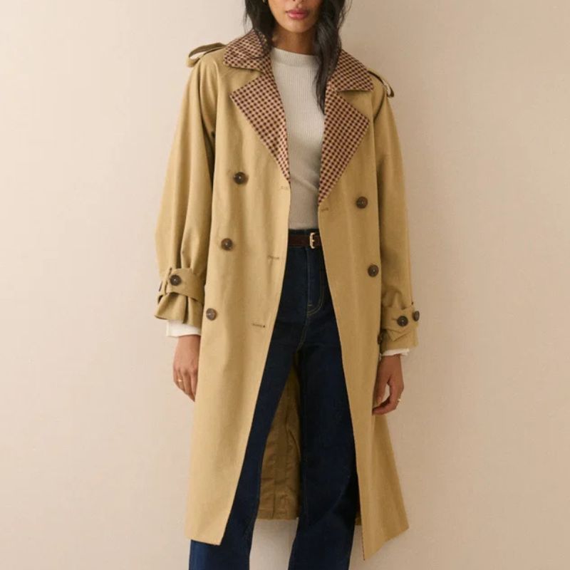 Nobody's Child, Camel Gingham Trim Trench Coat