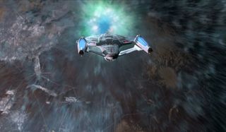 Star Trek: First Contact the Enterprise-E traveling towards the temporal rift