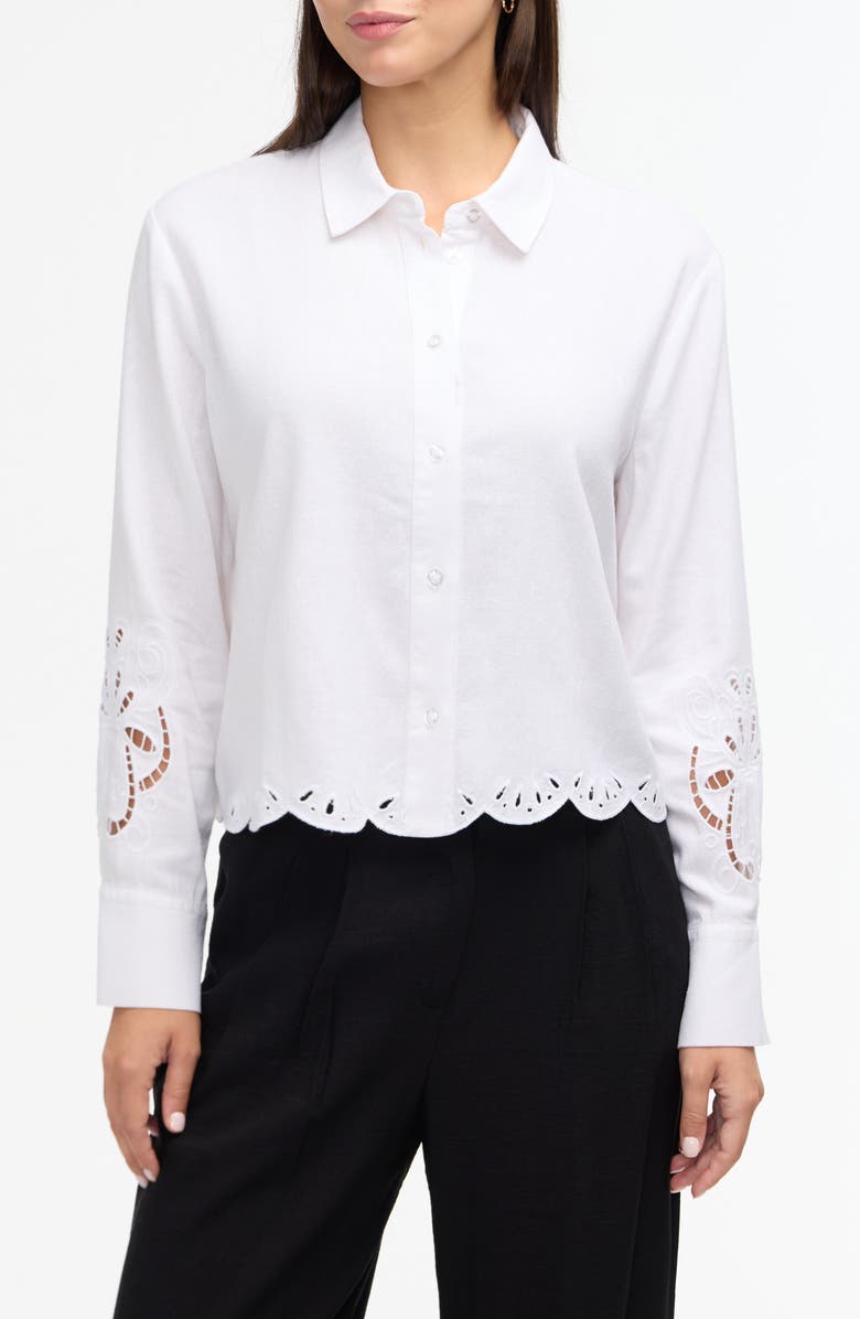 Eyelet Inset Button-Up Shirt