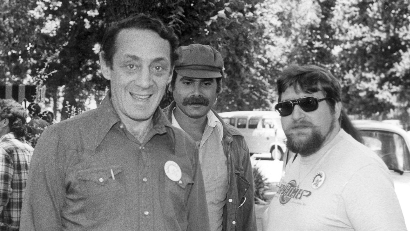 Photo of Harvey Milk attending a Gay Pride event in San Jose