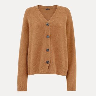 Camel Textured Wool Mix Cardigan