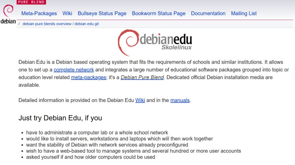 Website screenshot of DebianEdu/Skolelinux (August, 2025)