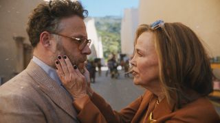 Catherine O'Hara touching Seth Rogen's cheeks on studio backlot in Apple TV's The Studio