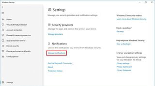 Windows Security Manage Notifications option