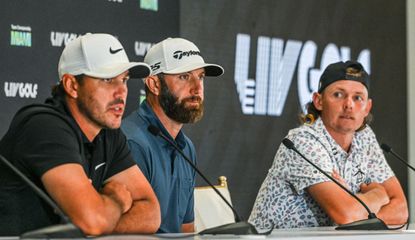 Johnson, Koepka and Smith talk at a press conference 