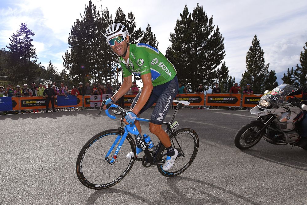 Alejandro Valverde climbs Coll de la Rabassa during stage 19 at the Vuelta