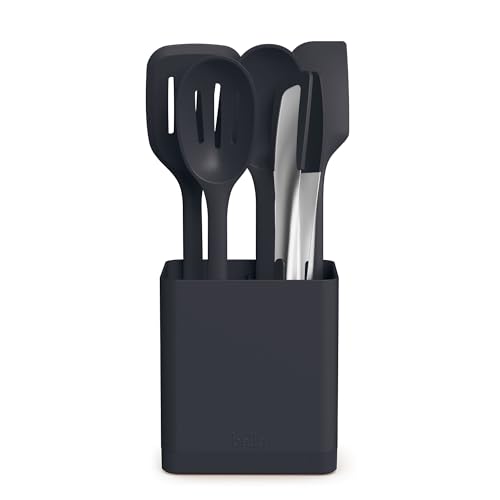 Bella 6-Piece Modular Tool Set, Silicone, Turner, Spoon, Slotted Spoon, Spatula, Tongs, Crock With Removable Divider, Non-Toxic*, Food-Grade, Heat Safe to 425&amp;deg;f, Dishwasher Safe, Oatmilk