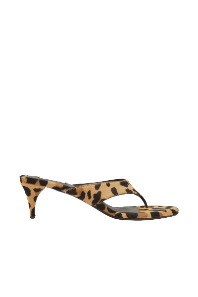 ALAIA, Leopard Horse Hair Kitten-Heel Thong Sandals