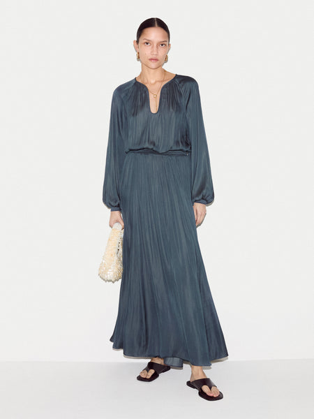 Recycled Satin U Neck Dress | Blue