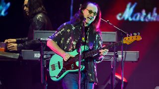 HAMILTON, ONTARIO - MARCH 29: Geddy Lee of Rush performs onstage during the 2026 JUNO Awards at TD Coliseum on March 29, 2026 in Hamilton, Ontario. (Photo by Cindy Ord/Getty Images)