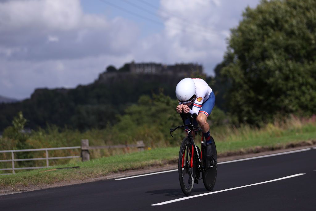 STIRLING SCOTLAND AUGUST 11 Geraint Thomas of The United Kingdom sprints during the Men Elite Individual Time Trial a 478km race from Stirling to Stirling at the 96th UCI Cycling World Championships Glasgow 2023 Day 9 UCIWT on August 11 2023 in Stirling Scotland Photo by Dean MouhtaropoulosGetty Images