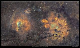 Sharpless 205, NGC 1491 and Lynds Bright Nebula 696, as imaged by J-P Metsavainio.