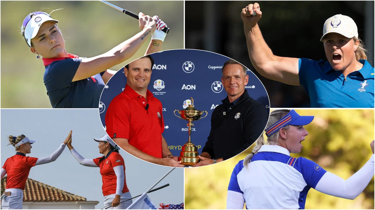 Ryder Cup captains Zach Johnson and Luke Donald with the trophy