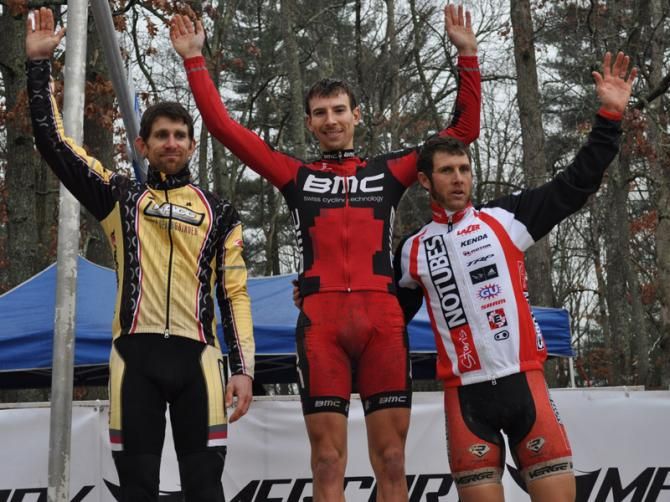 Sunday's North Carolina Grand Prix elite men's podium (L-R): Brian Matter, 2nd; Kerry Werner, 1st; Jake Wells, 3rd
