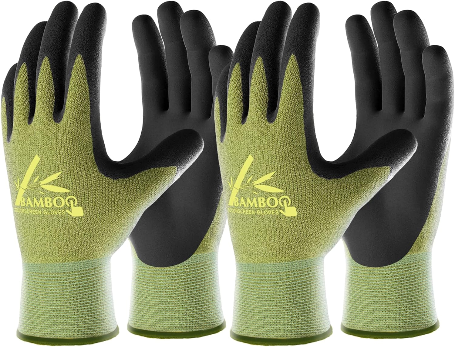 Cooljob Gardening Gloves for Women and Men, 2 Pairs Bamboo Garden Gloves With Touchscreen, Breathable Nitrile Coated Work Gloves, Green, Small Size (2 Pairs S)
