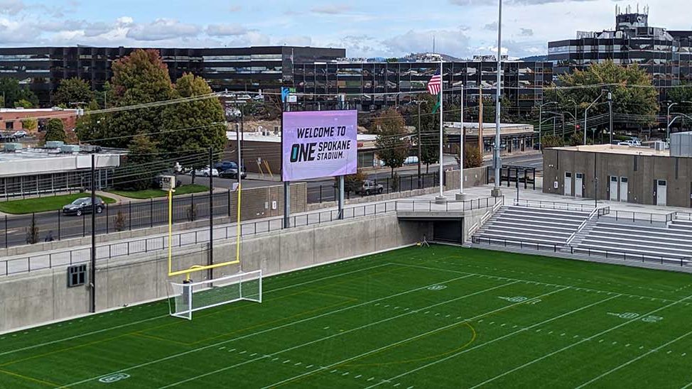 A new video display at ONE Spokane Stadium.