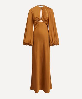 Demi Long-Sleeve Gold Satin Dress