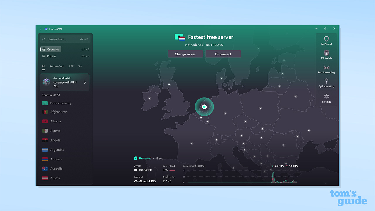 Proton VPN Free home screen screenshot