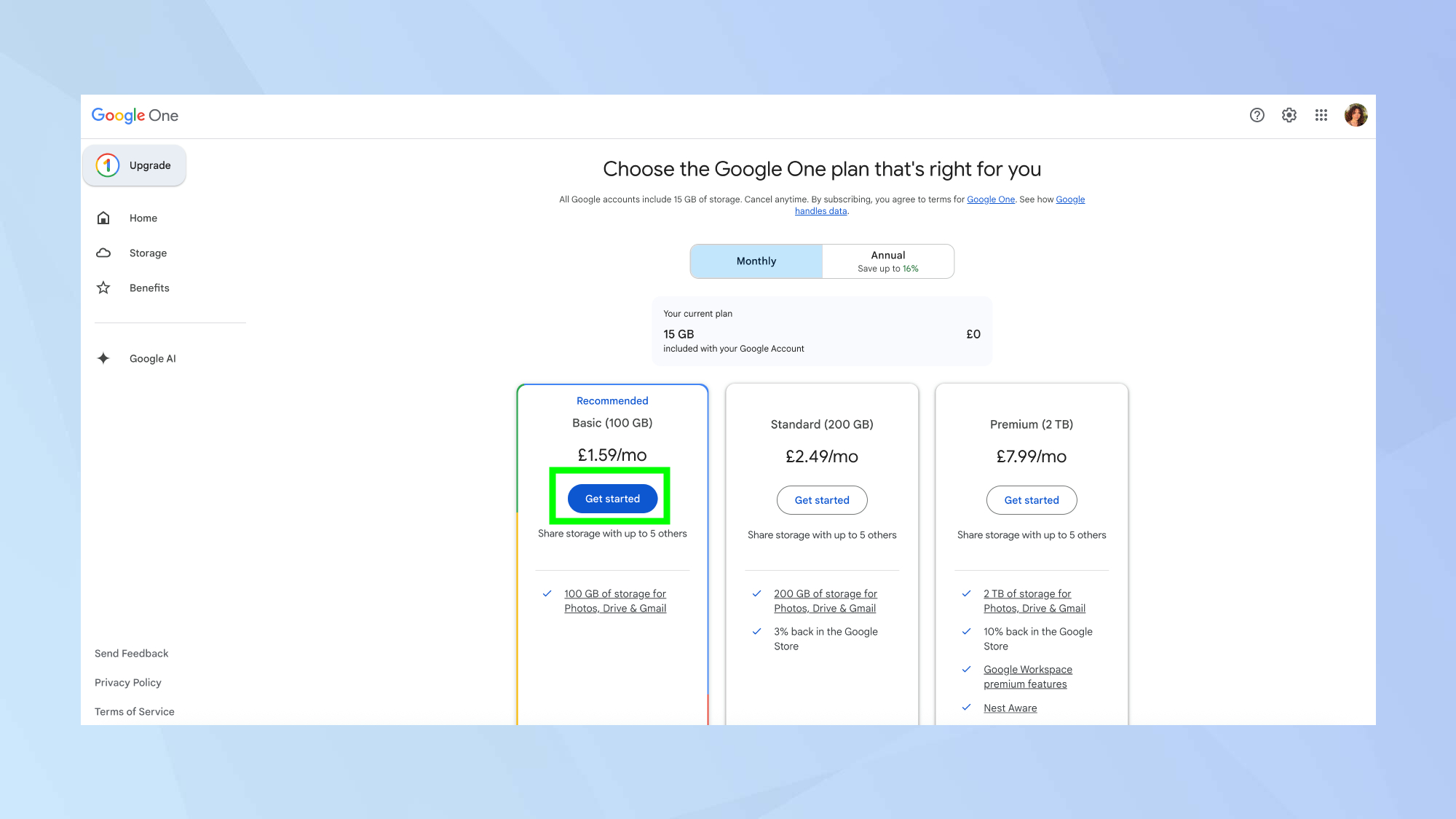 Google Drive storage