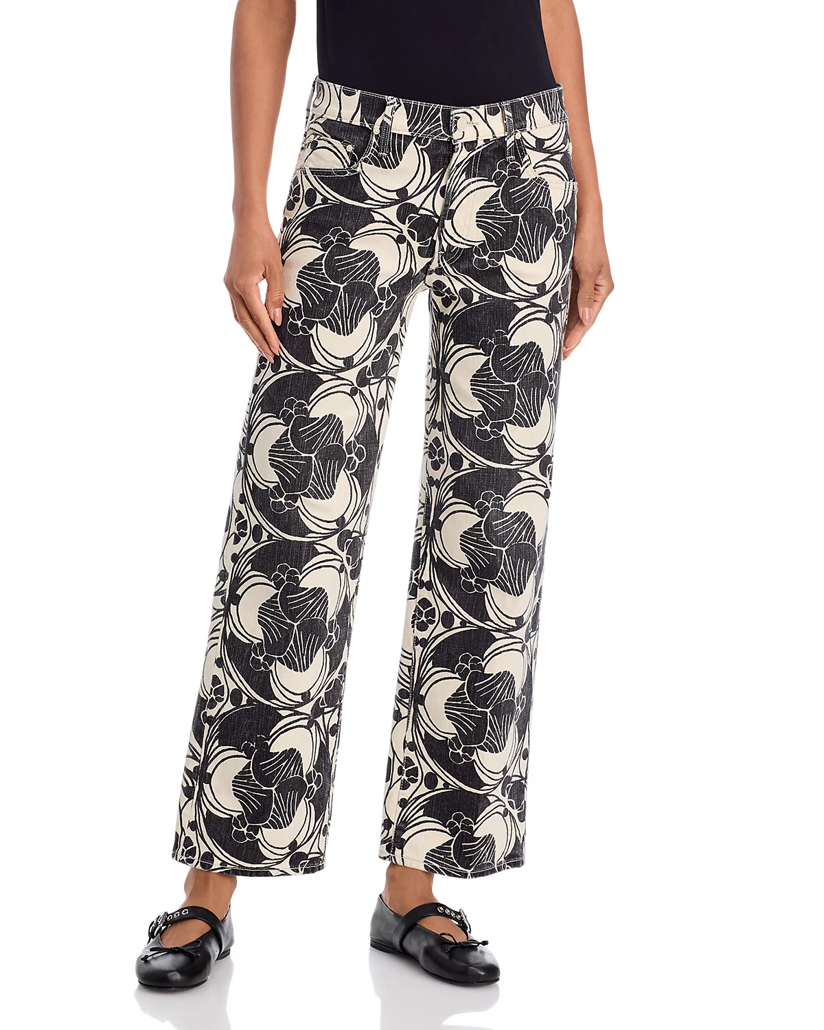 The Mid Rise Rambler Zip Ankle Jeans in Curlycue Black and Cream