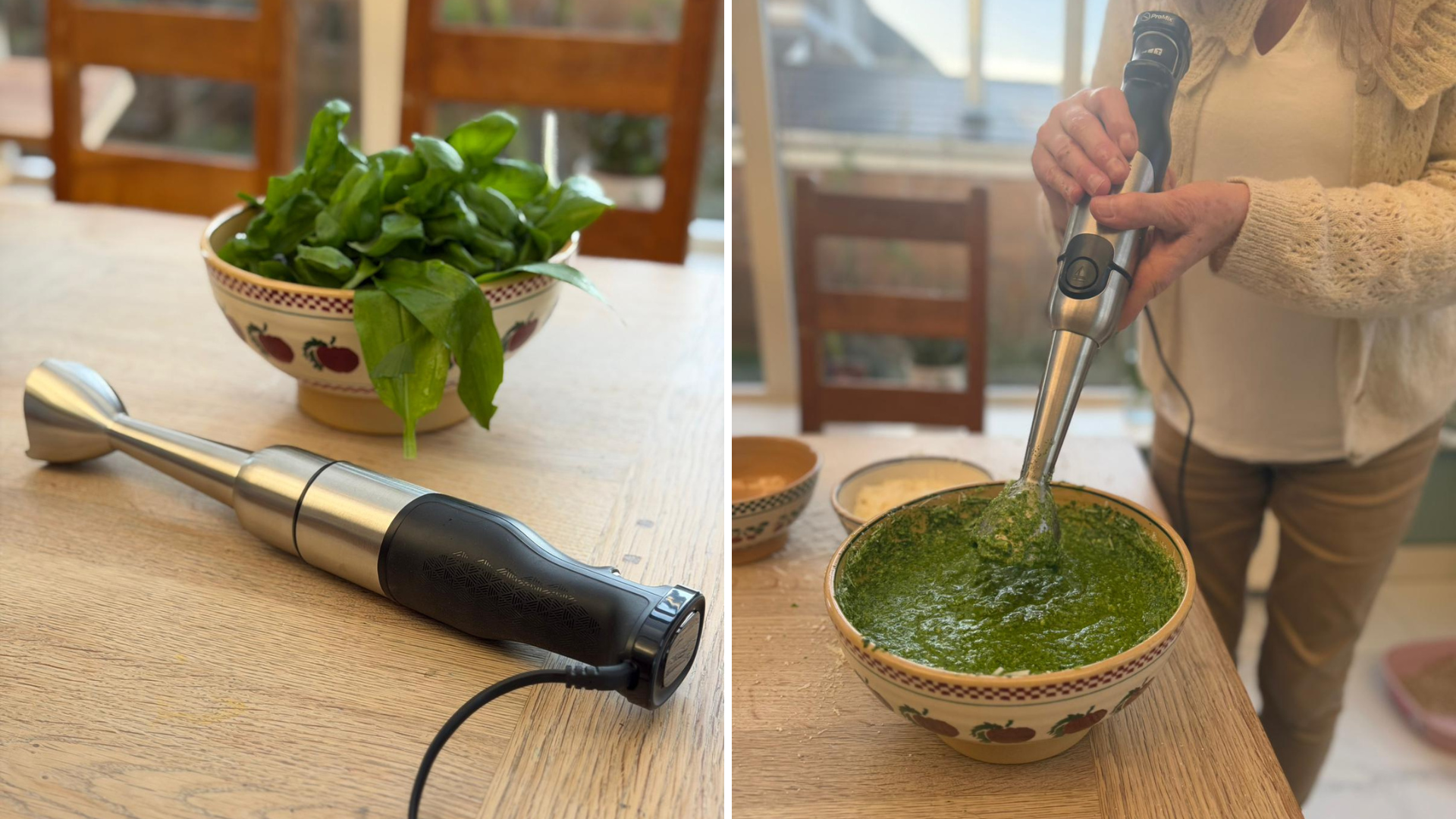 Hilary McMichael making pesto