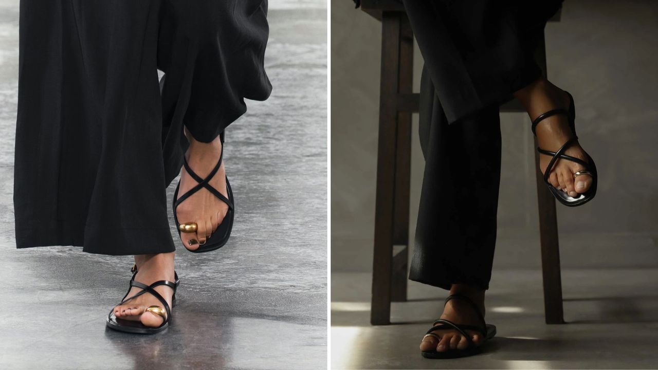 Zara STRAPPY FLAT SLIDER SANDALS WITH METAL EMBELLISHMENT and Emme Parsons Laurie in black nappa 