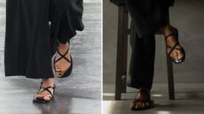 Zara STRAPPY FLAT SLIDER SANDALS WITH METAL EMBELLISHMENT and Emme Parsons Laurie in black nappa 