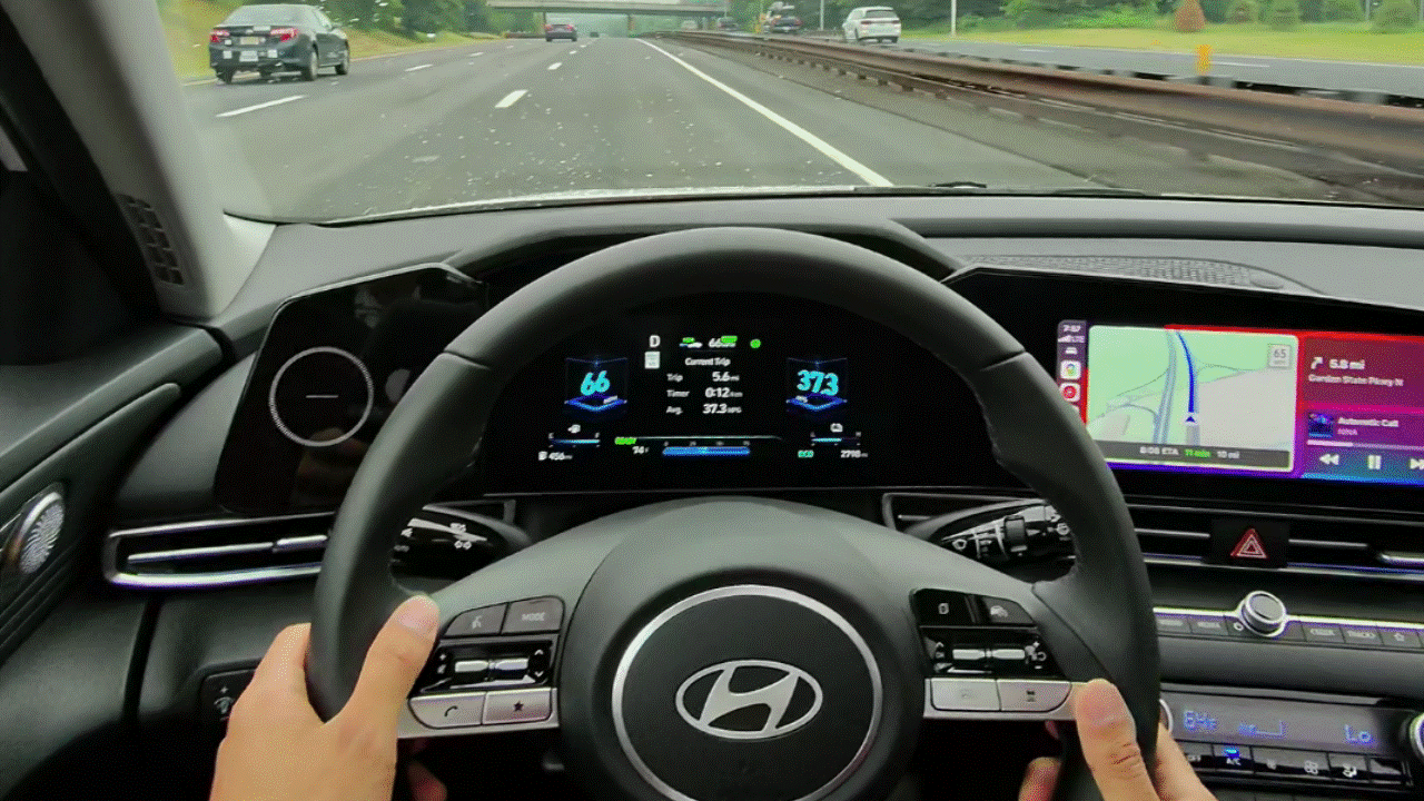 Gif animation of 2024 Hyundai Elantra Hybrid Limited animation cluster.