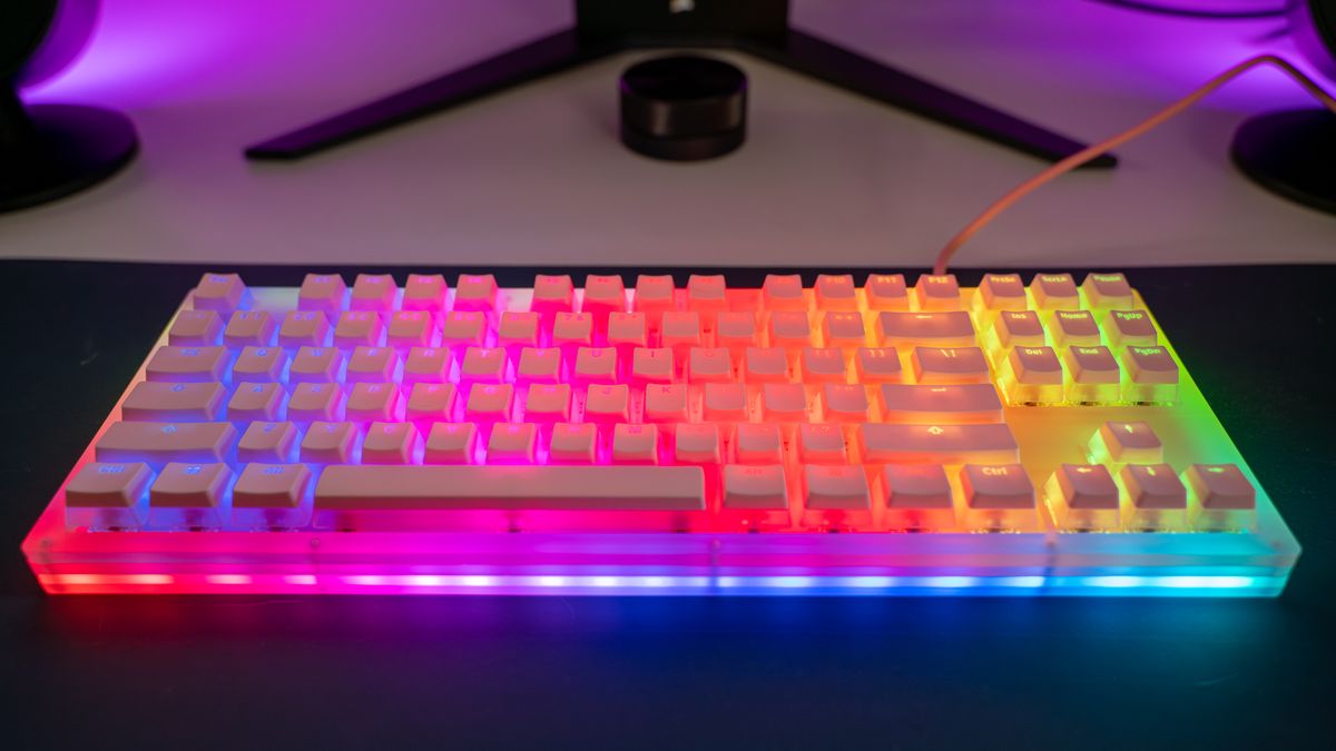 Akko Sakura Jelly RGB on a blue desk mat