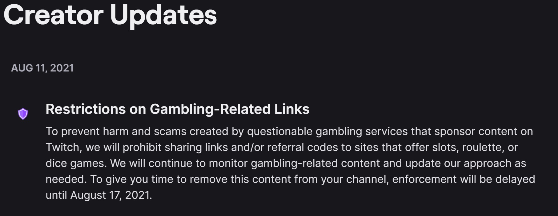 Twitch gambling statement