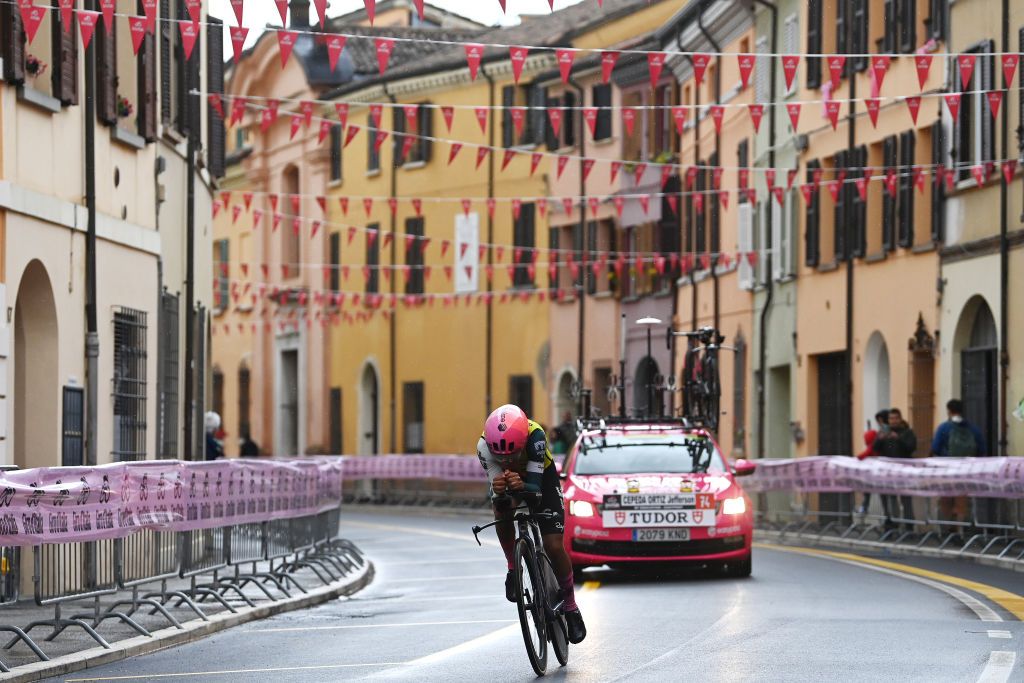 CESENA ITALY MAY 14 Jefferson Alexander Cepeda of Ecuador and Team EF EducationEasyPost sprints passing through Cesena city during the 106th Giro dItalia 2023 Stage 9 a 35km individual time trial stage from Savignano sul Rubicone to Cesena UCIWT on May 14 2023 in Cesena Italy Photo by Tim de WaeleGetty Images