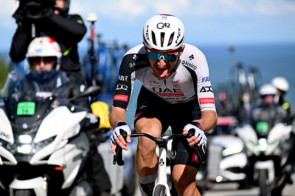 FERMO, ITALY - MAY 16: Mikkel Bjerg of Denmark and UAE Team Emirates - XRG competes in the chase group during the 109th Giro d&amp;amp;apos;Italia 2026, Stage 8 a 156km stage from Chieti to Fermo 315m / #UCIWT / on May 16, 2026 in Fermo, Italy. (Photo by Tim de Waele/Getty Images)